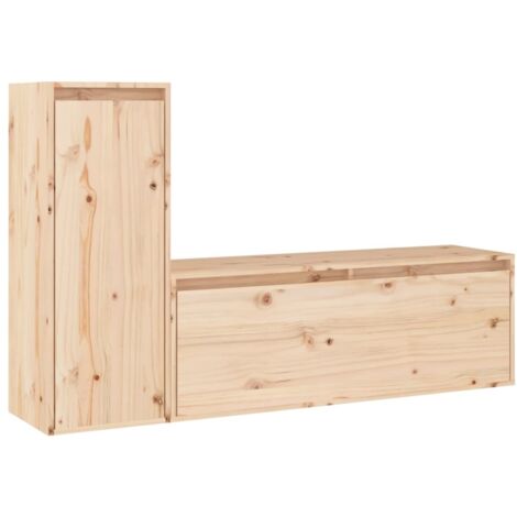 vidaXL 2X Massivholz Kiefer Wandschrank Hängeschrank TV Schrank Fernsehschrank Lowboard Fernsehtisch Regal Aufbewahrung Badschrank Weiß 45x30x35cm