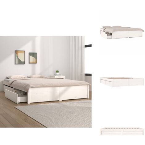 Bett mit Schubladen Weiß 200x200 cm - Holzbetten - Doppelbett - Weißes ...