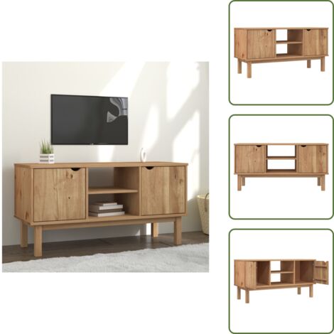 Meuble TV OTTA En Bois De Pin Massif - 113,5x43x57 Cm - Brun - Neuf