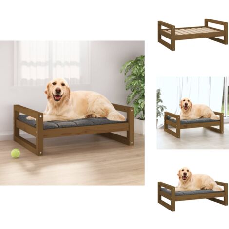 Hundebett Honigbraun 75,5x55,5x28 cm Massivholz Kiefer - Hunde Bett - Hundehaus - Holzbett Für Hund - Kiefernholz Hundebett - Hundematte