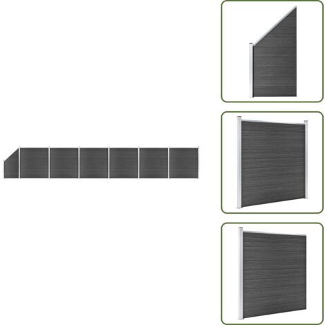 Zaunelement Set WPC 1138x(105-186) cm Schwarz - Gartenzäunen - WPC-Zäune - Holzzäune - Kunststoffzäune - Schwarz