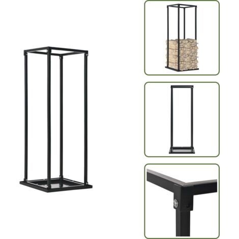 Brennholzregal mit Boden Schwarz 37 x 37 x 113 cm Stahl ...
