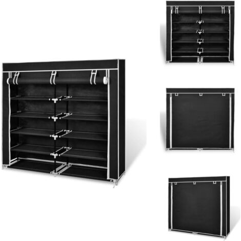 Stoff Schuhschrank mit Abdeckung 115 x 28 x 110 cm Schwarz - Schuhschrank - Schuhregal - Garderobe - Stauraum - Organisation (1/5)