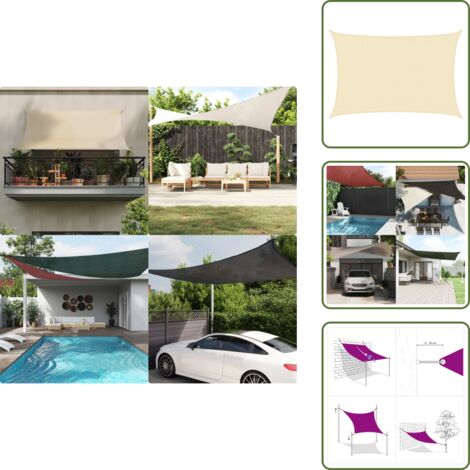 Sonnensegel Rechteckig 3,5x5,5m – Wasserdichter UV-Schutz, Inkl. Befestigungsseile, Für Garten, Terrasse, Balkon, Creme
