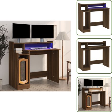 Schreibtisch mit LEDs Braun Eiche-Optik 97x45x90 Holzwerkstoff - Bürostuhl - Schreibtischlampe - Home Office - Arbeitsplatzgestaltung - Ergonomischer Stuhl (1/5)