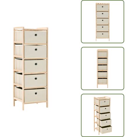 Korb-Kommode mit 5 Stoffkörben Zedernholz Beige - Beistellschrank - Holzregale - Aufbewahrung - Wohnzimmer Dekoration - Kommode