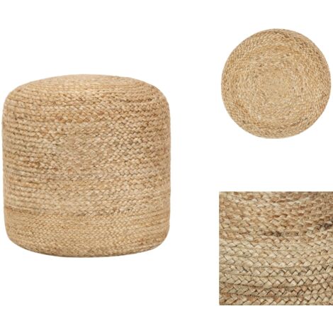 Homescapes Runder Sitzpouf Schwarz-Natur, Jute Pouf Hocker Ethno Style