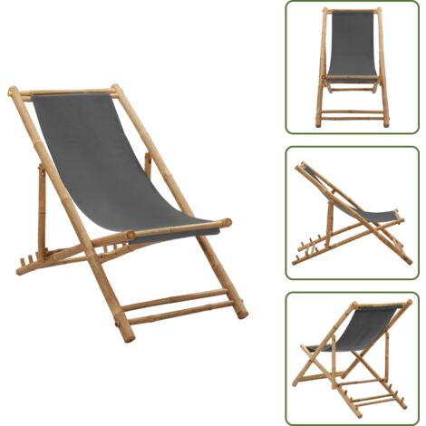 Liegestuhl Bambus und Canvas Dunkelgrau - Gartenstuhl - Strandstuhl -  Liegestuhl - Bambus Mbel - Outdoor Mbel