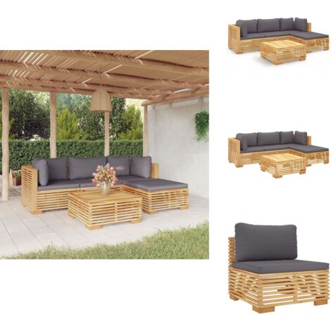 5tlg. GartenLoungeSet mit Kissen Massivholz Teak Garten Lounge Set