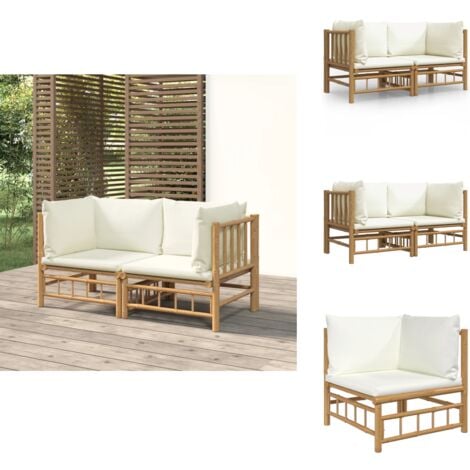 GartenEcksofas mit Cremeweißen Kissen 2 Stk. Bambus Bambus Möbel