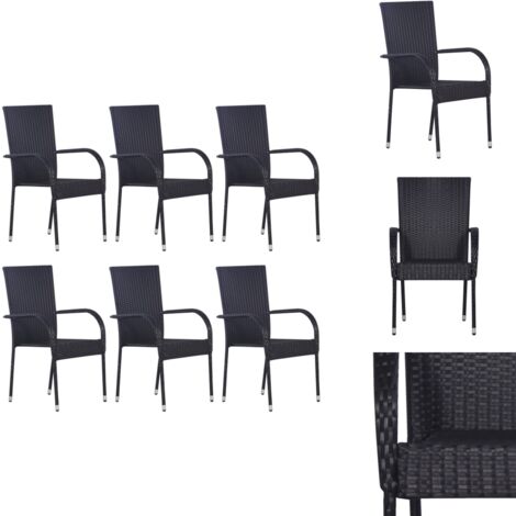 Stapelbare Gartenstühle 6 Stk. Poly Rattan Schwarz Gartensessel
