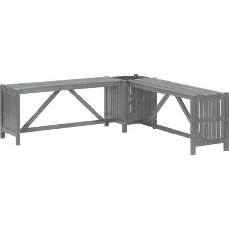 GartenEckbank mit Pflanzkübel 117 cm Massivholz Akazie Grau