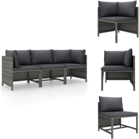 3SitzerGartensofa mit Kissen Grau Poly Rattan Outdoor Möbel