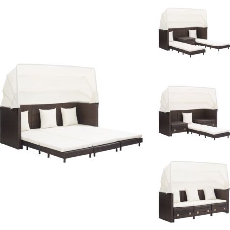 Ausziehbares 3SitzerSchlafsofa mit Dach Poly Rattan Braun