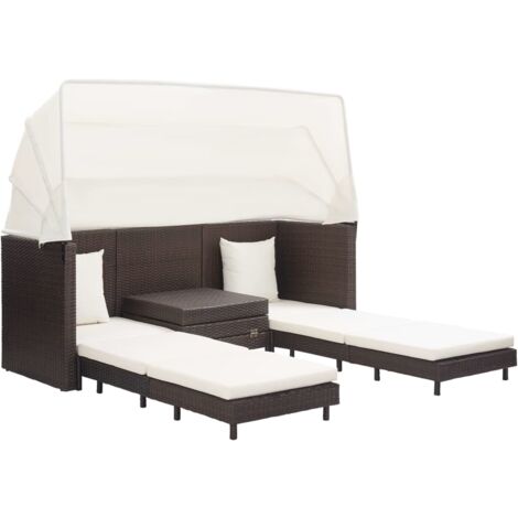 Ausziehbares 3SitzerSchlafsofa mit Dach Poly Rattan Braun