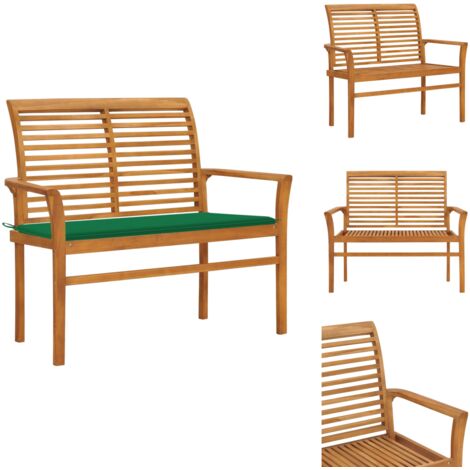 Gartenbank mit Grüner Auflage 112 cm Massivholz Teak Gartenbank