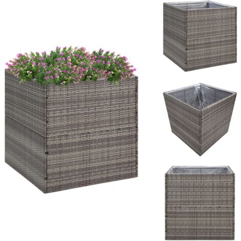 Pflanzkübel Grau 80x80x80 cm Poly Rattan Blumentopf Pflanzkübel