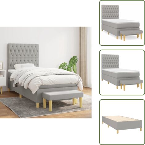Boxspringbett mit Matratze Hellgrau 90x200 cm Stoff - Boxspringbett ...