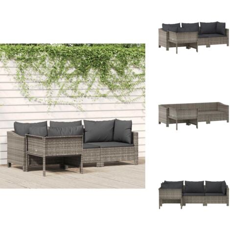 4tlg. GartenLoungeSet mit Kissen Grau Poly Rattan Garten Lounge