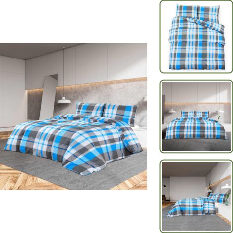 Bettwäsche-Set Blau und Grau 200x200 cm Baumwolle - Bettsachen - Bettwäsche - Baumwollbettwäsche - Duettdecken - Blau Grau (1/5)