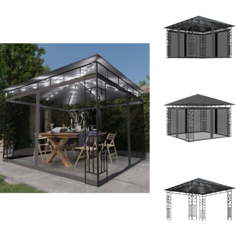 Pavillon mit & LEDLichterkette 3x3x2,73m Anthrazit