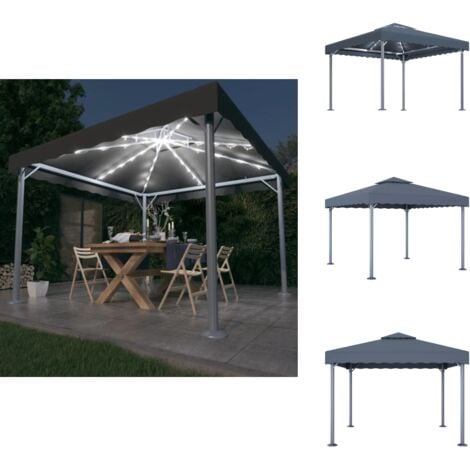 Pavillon mit LEDLichterkette 300x300 cm Anthrazit Aluminium Pavillon
