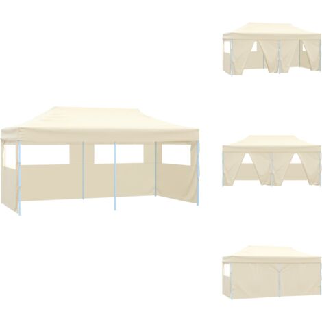 ProfiPartyzelt Faltbar mit 4 Seitenwänden 3×6m Stahl Creme Outdoor