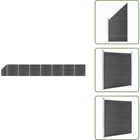 Zaunelement Set WPC 1311x(105-186) cm Schwarz - Gartenzäune - Holzzäune - Kunststoffzäune - WPC-Zäune - Zaunsystem
