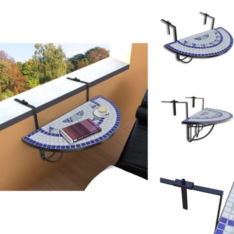 Balkonhängetisch Mosaik Blau und Weiß Balkontisch Hängetisch
