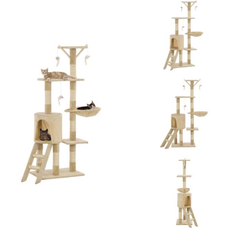 Katzen-Kratzbaum mit Sisal-Sulen 138 cm Beige - Katzen Kratzbaum -  Sisalsule - Kletterbaum - Katzenmbel - Kuschelhhle