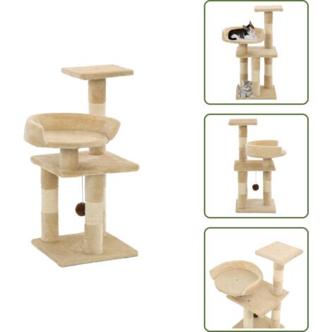 Katzen-Kratzbaum mit Sisal-Kratzsulen 65 cm Beige - Katzen Kratzbaum -  Sisalkratzbaum - Katzenmbel - Kratzbaum Beige - Katzenspielplatz