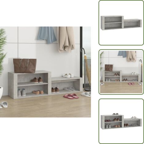 Schuhschrank Betongrau 150x35x45 cm Holzwerkstoff - Schuhschrank - Holzwerkstoff Schrank - Garderobe - Flurmöbel - Schuhregal (1/5)