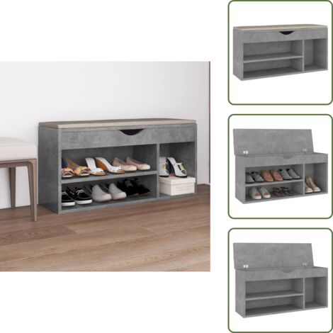 Schuhbank mit Kissen Betongrau 104x30x49 cm Holzwerkstoff - Schuhbank - Holzbank - Garderobe - Schrank Für Schuhe - Schuhorganizer (1/5)