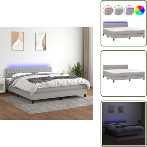 Boxspringbett mit Matratze & LED Hellgrau 180x200 cm Stoff - Boxspringbett - Doppelbett - Schlafsystem - Bettauflage - Lattenrost (1/5)