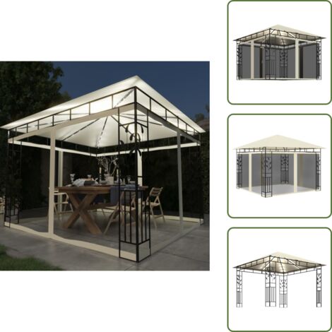 Pavillon mit Moskitonetz & LED-Lichterkette 3x3x2,73m Cremewei - Pavillon  - Gartenpavillon - Outdoorzelt - Sonnensegel - Sommergarten