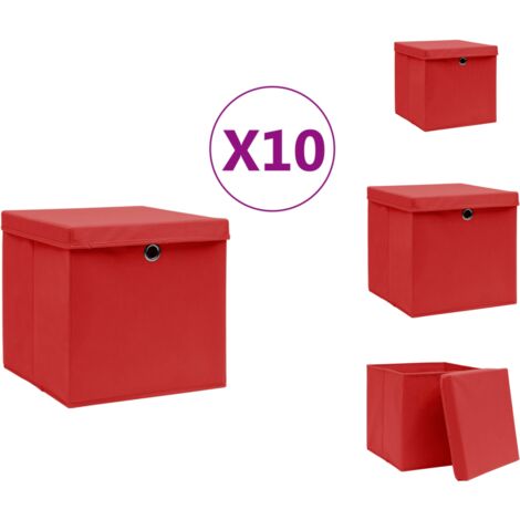 Ordnungshelfer - Living Aufbewahrungsboxen mit Deckeln 10 Stk. 28x28x28 cm Rot (1/5)