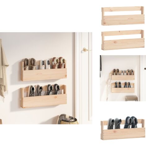 Wand-Schuhregale 2 Stk. 59x9x23 cm Massivholz Kiefer - Holz Schrank - Wand Regal - Schuhschrank - Schuh Organizer - Kiefernholzmöbel