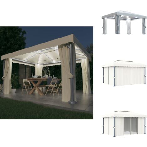 Pavillon mit Vorhängen & LEDLichterketten 4x3 m Cremeweiß