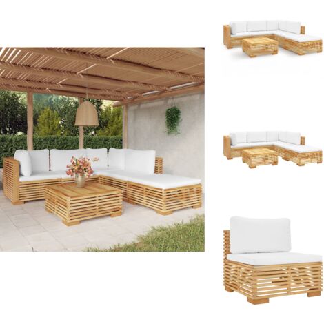 6tlg. GartenLoungeSet mit Kissen Massivholz Teak Garten Lounge Set