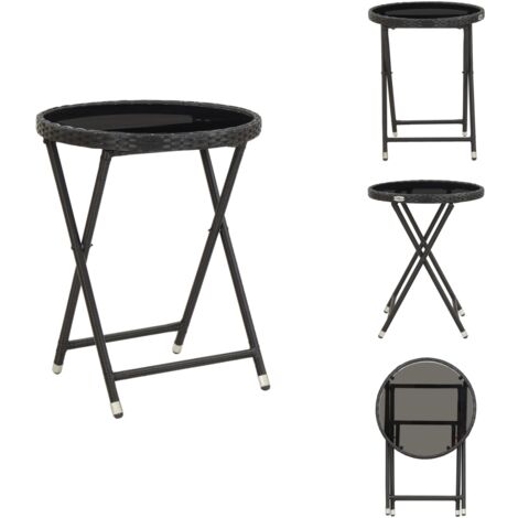 Beistelltisch Schwarz 60 cm Poly Rattan und Hartglas Gartenmöbel