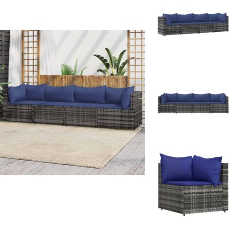 4tlg. GartenLoungeSet mit Kissen Grau Poly Rattan Gartensortiment
