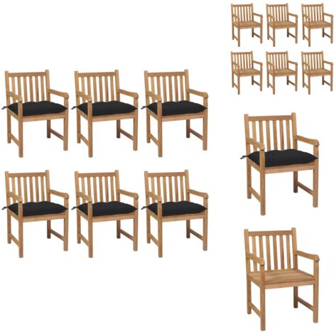 Gartenstühle 6 Stk. mit Schwarzen Kissen Massivholz Teak Gartenstühle