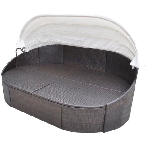 Gartenbetten Living OutdoorLoungebett mit Dach Poly Rattan Braun