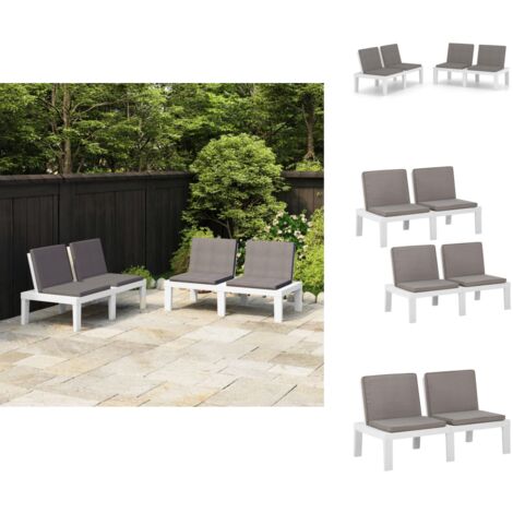 Gartenbänke mit Kissen 2 Stk. Kunststoff Weiß Gartenzubehör