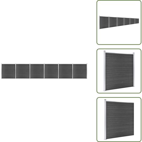 Zaunelement Set WPC 1045x186 cm Schwarz - Gartenzaun - WPC Zaun - Holzzäun - Privacy Screen - Zaunsystem
