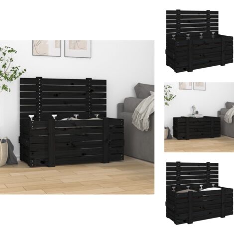 Ordnungshelfer - Living Truhe Schwarz 91x40,5x42 cm Massivholz Kiefer