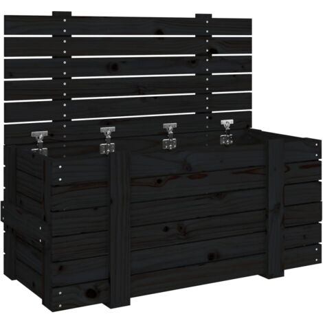 Ordnungshelfer - Living Truhe Schwarz 91x40,5x42 cm Massivholz Kiefer