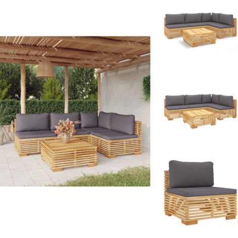 5tlg. GartenLoungeSet mit Kissen Massivholz Teak Garten Lounge Set