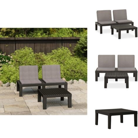 2tlg. GartenLoungeSet mit Auflagen Kunststoff Grau