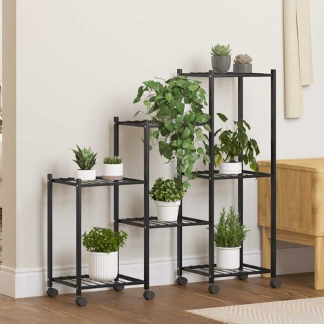 Blumenstnder mit Rollen 83x25x83,5 cm Schwarz Eisen - Blumenstnder -  Pflanzenstnder - Eckregal - Metallregal - Gartengerte